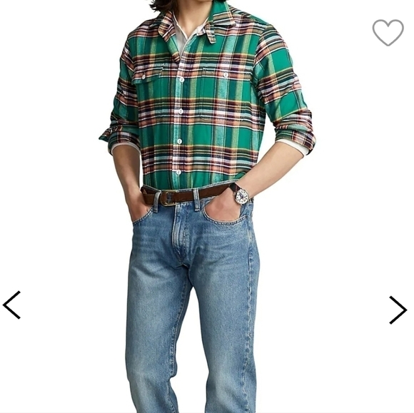 𝅺ralph Lauren Green Multi Color Checkered Collar Shirt New Large - Picture 7 of 7